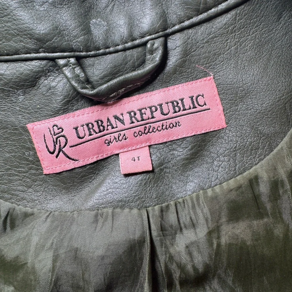 Urban Republic Girls Olive Green Faux Leather Ruffle Moto Jacket 4T 5906